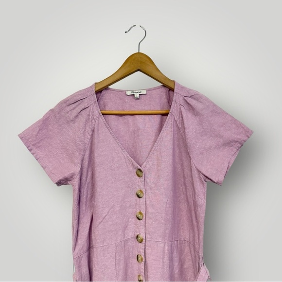 Madewell Linen-Cotton Pleat-Sleeve Jumpsuit Pink Purple Sz 2 - Picture 2 of 10